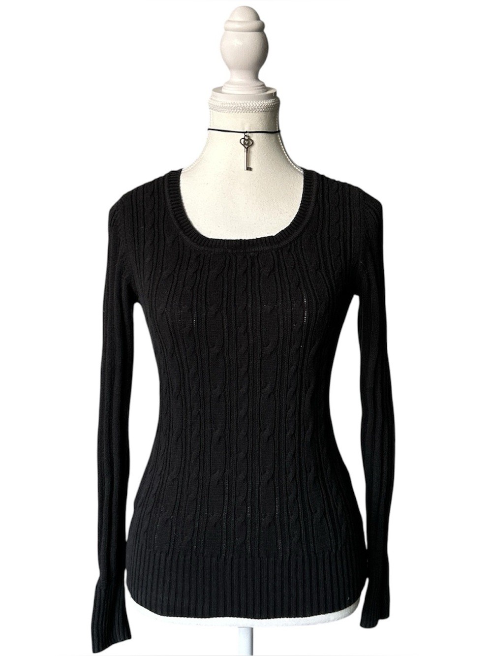 Y2K Coquette “George” Basic Black Cable Knit Long Sleeve Sweater